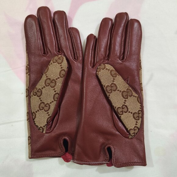 Gucci GG Jacquard Leather Gloves - Picture 3 of 5
